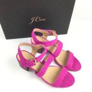 J. CREW NWT 3-Strap Block Suede Sandals Pink Size 7.5